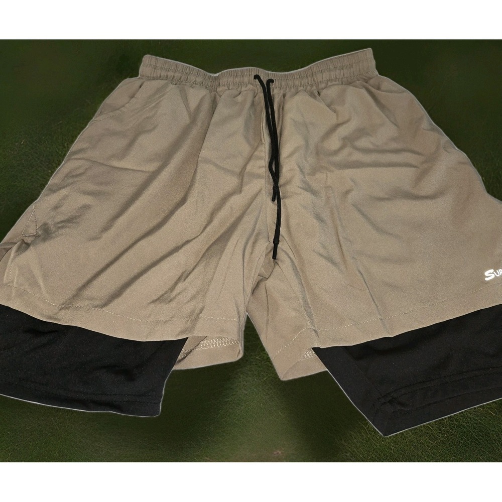 Surenow Mens 2 in 1 Running Shorts Quick Dry Athletic Shorts with Liner, L